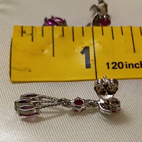 Vintage Silver Genuine Ruby Floral Bud Dangle Chandelier Earrings - Picture 5 of 5